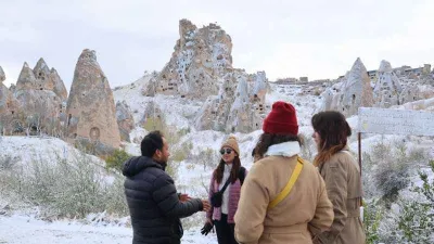 Kar yağdı, Kapadokya’da kartpostallık manzaralar oluştu