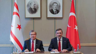 Cumhurbaşkanı Yardımcısı Yılmaz, KKTC Başbakanı Üstel ile bir araya geldi