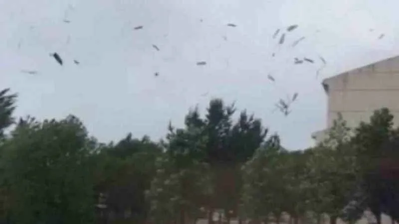 Sivas’ta hortumun çatıları uçurması cep telefonunda