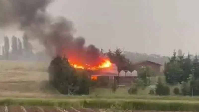 Yıldırım düşen villa alev topuna döndü