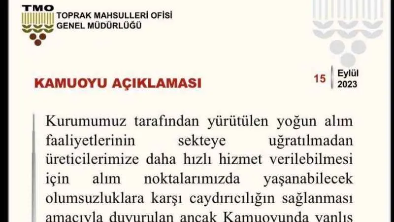 TMO, ’yasaklı üretici’ uygulamasına son verdi