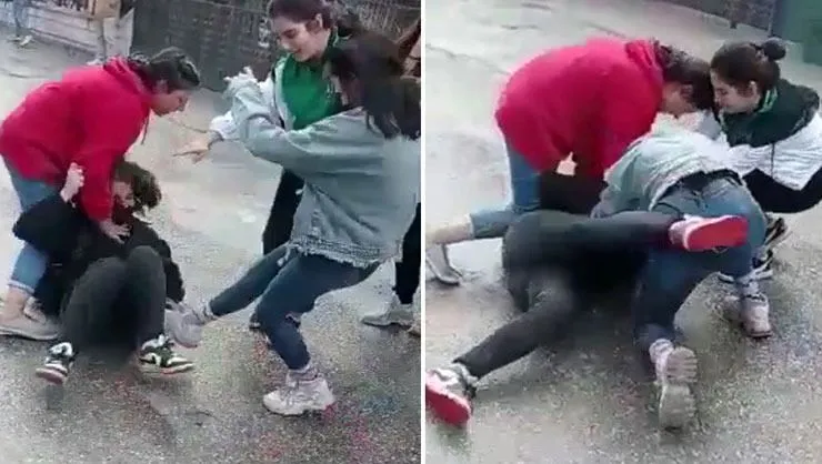 Kızların küfürlü tartışması saç baş kavgaya dönüştü