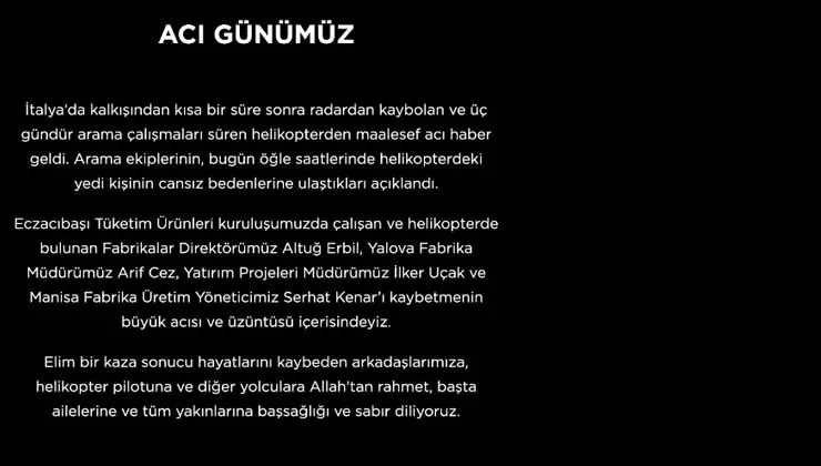 Eczacıbaşı Topluluğu İtalya’da hayatını kaybedenlerin isimlerini açıkladı
