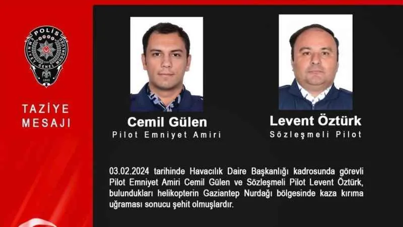Gaziantep’te Emniyete ait helikopter kaza kırıma uğradı: 2 pilot şehit oldu