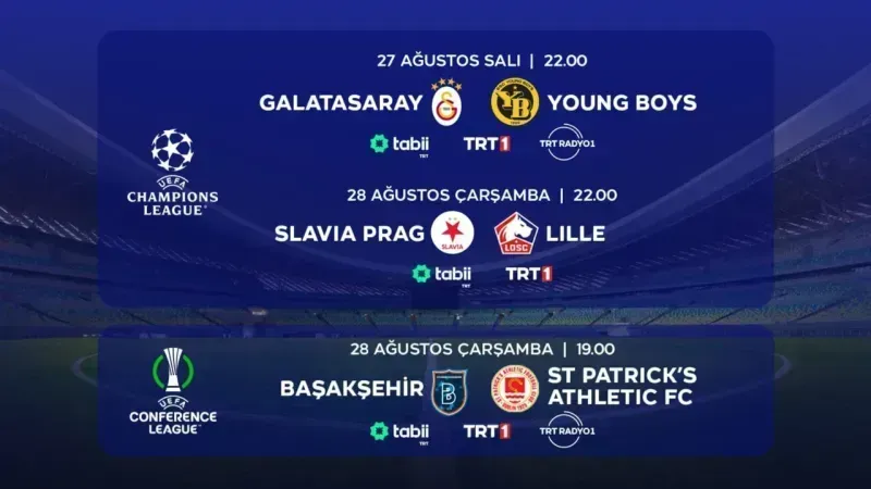 UEFA Şampiyonlar Ligi ve Konferans Ligi Play-Off maçları canlı yayınla TRT’de