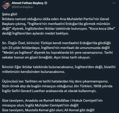 AK Partili Baykoç’tan Özgür Özel’e tepki: "Mustafa Kemal gibi olun; Ali Kemal gibi değil"
