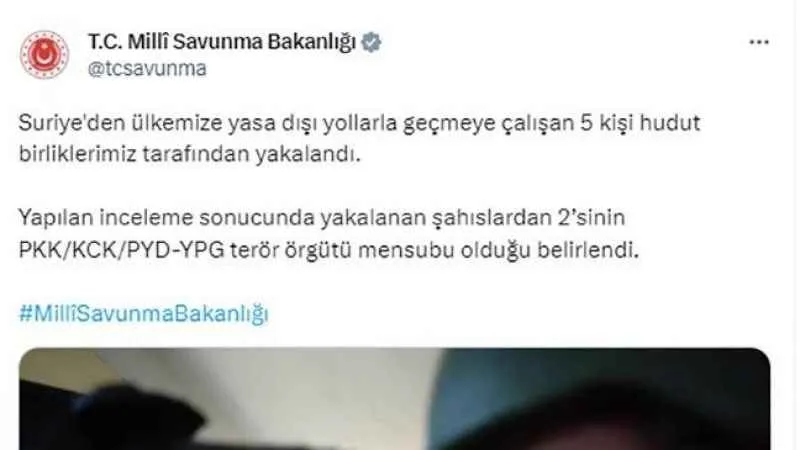 Suriye'den Türkiye'ye yasa dışı yollarla geçmeye çalışan 5 kişi yakalandı