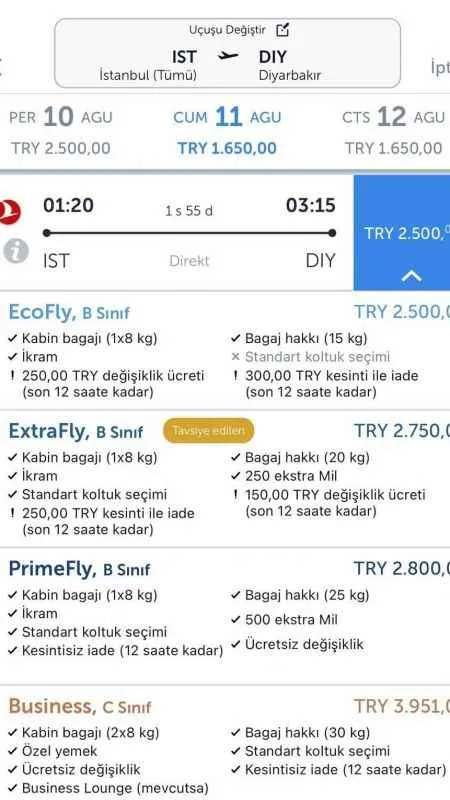 Uçak biletlerinde tavan fiyat 2 bin 500 TL oldu
