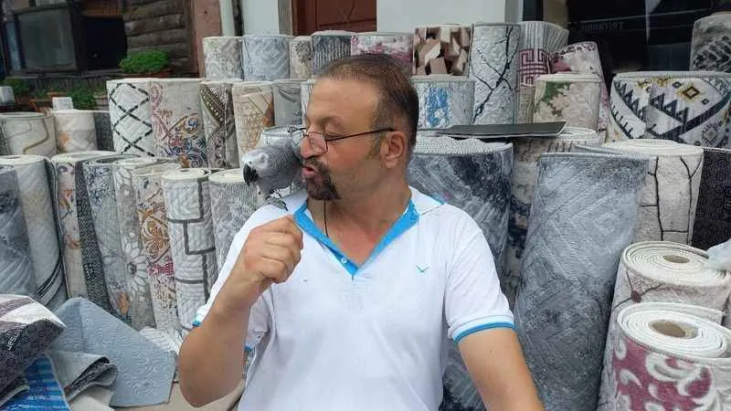 Hayat arkadaşı papağanı ile sokaklarda geziyor