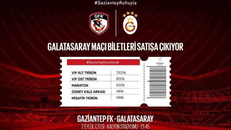 Gaziantep FK - Galatasaray maçı biletleri satışta