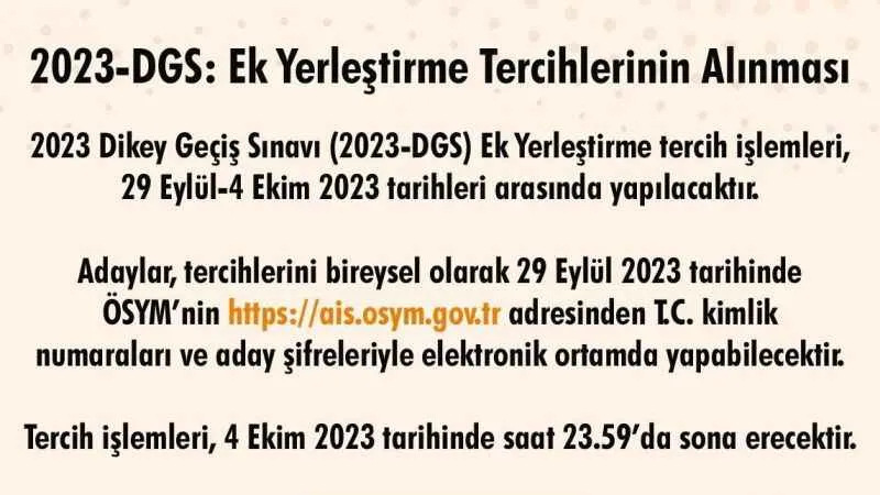 2023-DGS ek yerleştirme tercihleri alınmaya başladı