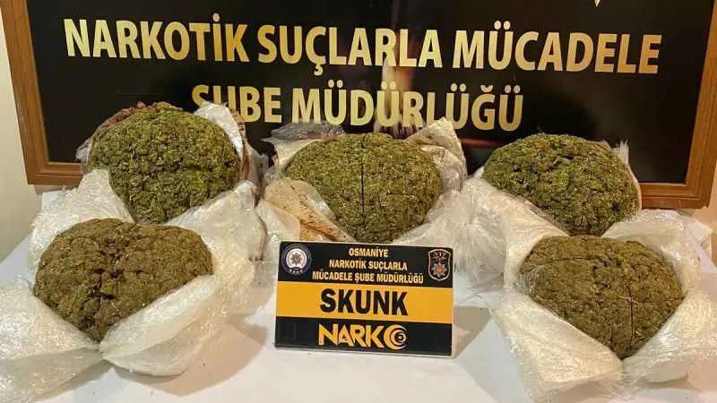 Osmaniye’de durdurulan yolcu otobüsünde 8 kilo skunk ele geçirildi