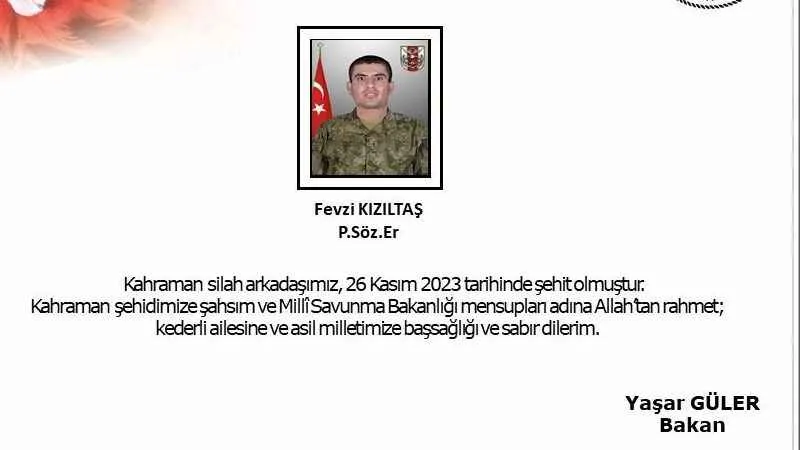 Kuzey Irak'ta şehit düşen Fevzi Kızıltaş kimdir nerelidir?