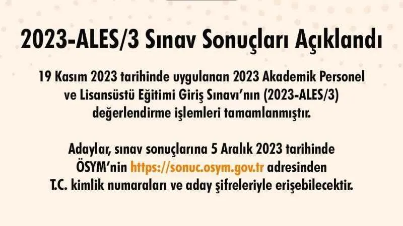 2023-ALES/3 sonuçları açıklandı