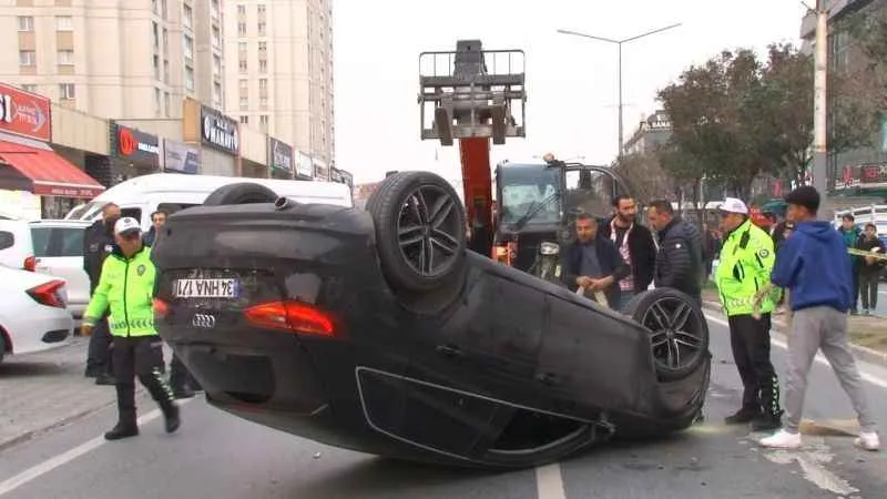 Polisten kaçan araç takla atarak ters döndü