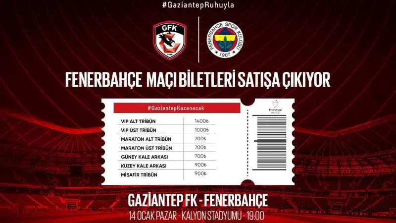 Gaziantep FK-Fenerbahçe maç biletleri satışa çıktı