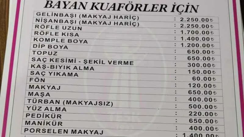 Nevşehir'de Kuaför ücretleri zamlandı