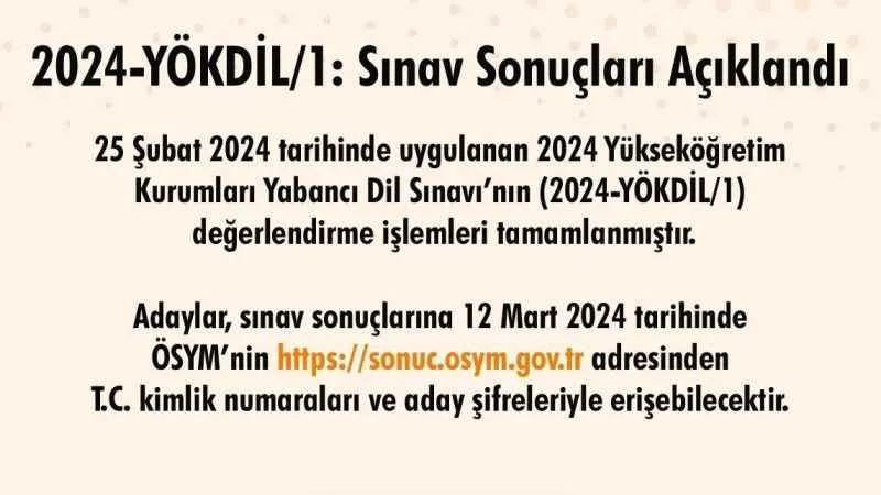 2024-YÖKDİL/1 sınav sonuçları açıklandı