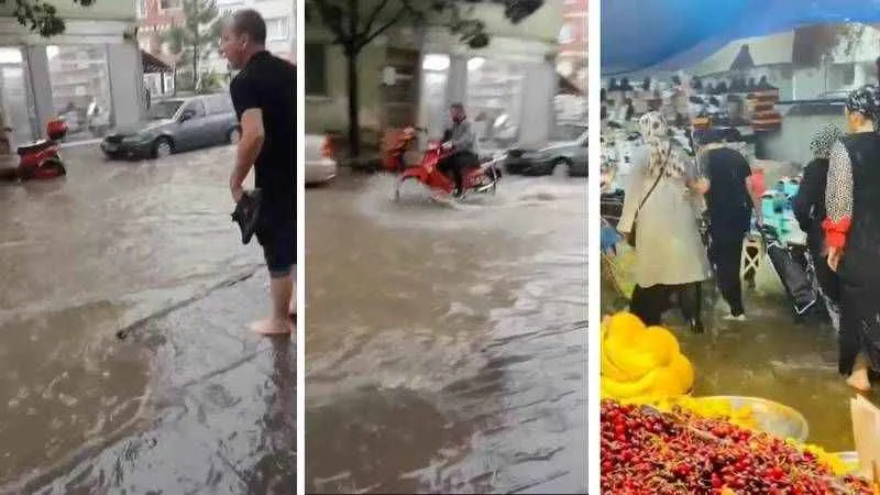 Bursa’da şiddetli yağış hayatı felç etti, sokaklar göle döndü
