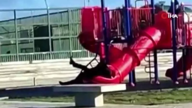 Kaydırağa sıkışan Devlet Başkanı zor kurtuldu!